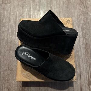 Free People Suede Black Platform Clogs
